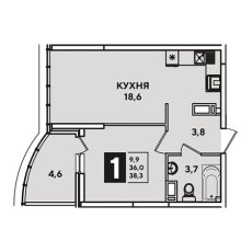ЖК Самолет-4 1 комнатная 38.3м2