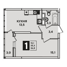 ЖК Самолет-4 1 комнатная 36.8(1)м2