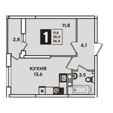 ЖК Самолет-4 1 комнатная 36.40(1)м2