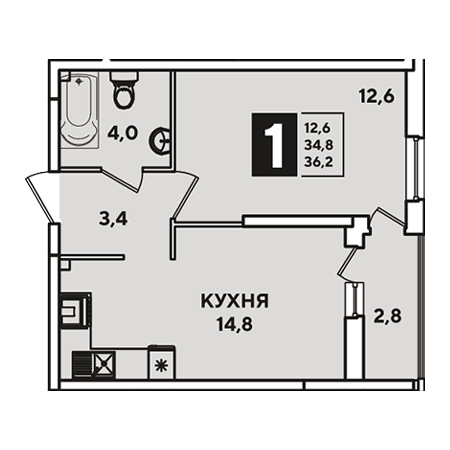 ЖК Самолет-4 1 комнатная 36.20м2