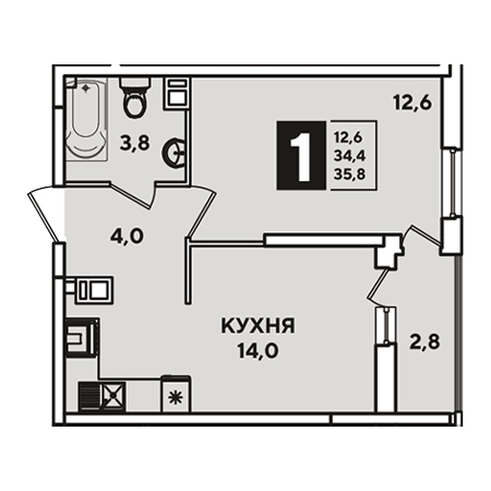 ЖК Самолет-4 1 комнатная 35.80м2