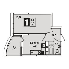 ЖК Самлет-4 1 комнатная 34.3м2