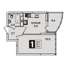 ЖК Самолет-4 1 комнатная 34.20(1)м2