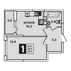 ЖК Самолет-4 1 комнатная 33.90м2