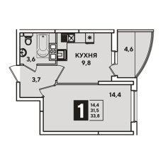 ЖК Самолет-4 1 комнатная 33.80м2
