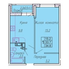 ЖК Акварели 3 1 комнатная 34.8м2