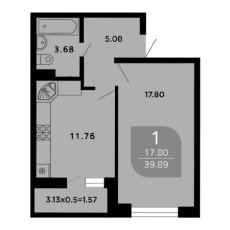 ЖК Красная Площадь(Ромекс) 1 комнатная 39.89м2