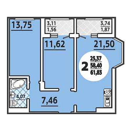 ЖК Ренессанс 2 комнатная 61.83м2