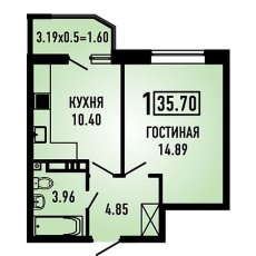 ЖК Губернский 1 комнатная 35.70м2