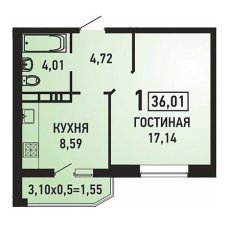 ЖК Губернский 1 комнатная 36.01м2