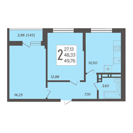 ЖК Смородина 2 комнатная 49.76м2 (3)