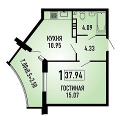 ЖК Губернский 1 комнатная 37.94м2