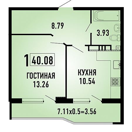 ЖК Губернский 1 комнатная 40.08м2