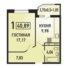 ЖК Губернский 1 комнатная 40.89м2