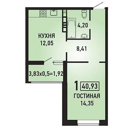 ЖК Губернский 1 комнатная 40.93м2