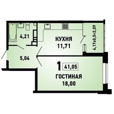 ЖК Губернский 1 комнатная 41.05м2