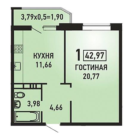 ЖК Губернский 1 комнатная 42.97м2