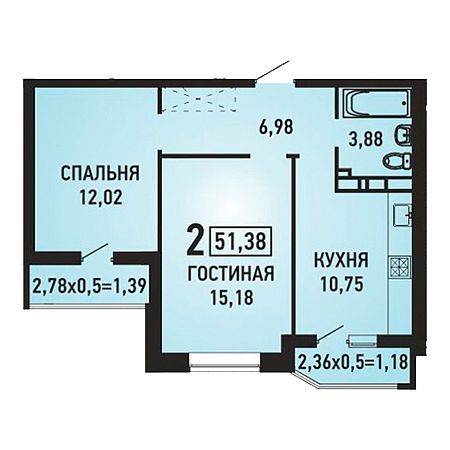 ЖК Губернский 2 комнатная 51.38м2