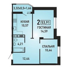 ЖК Губернский 2 комнатная 53.91м2