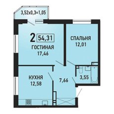 ЖК Губернский 2 комнатная 54.31м2