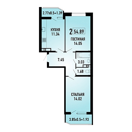 ЖК Губернский 2 комнатная 54.89м2