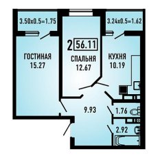 ЖК Губернский 2 комнатная 56.11м2