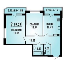 ЖК Губернский 2 комнатная 59.72м2