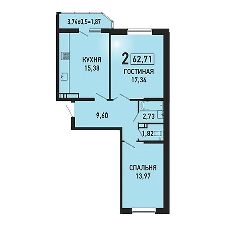 ЖК Губернский 2 комнатная 62.71м2