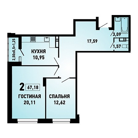 ЖК Губернский 2 комнатная 67.18м2