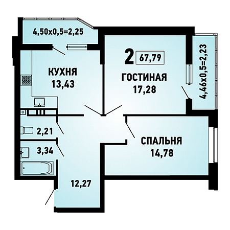 ЖК Губернский 2 комнатная 67.79м2