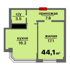 ЖК Спортивный 1 комнатная 44.1