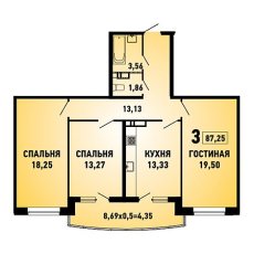 ЖК Губернский 3 комнатная 87.25м2