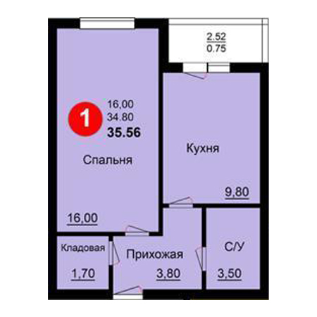 ЖК Солнечная долина 1 комнатная 35.56