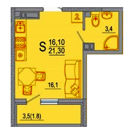 ЖК Южане Студия 21.3м2