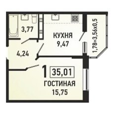 ЖК Панорама 1 комнатная 35.01м2