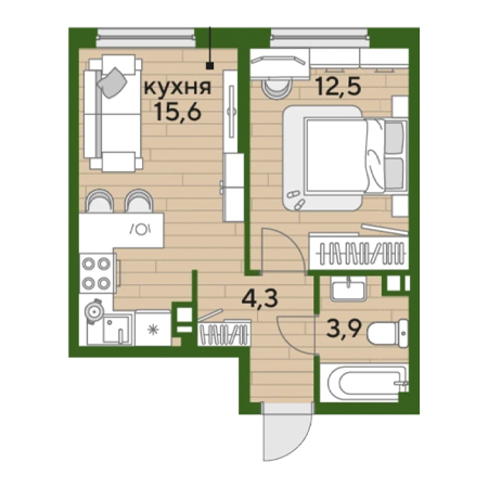 ЖК Догма-Парк 1 комнатная 36.3м2