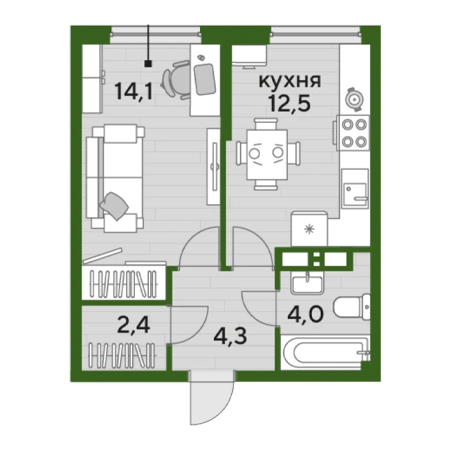 ЖК Догма-Парк 1 комнатная 37.3м2(1)