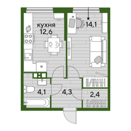 ЖК Догма-Парк 1 комнатная 37.5м2