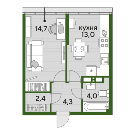 ЖК Догма-Парк 1 комнатная 38.4м2