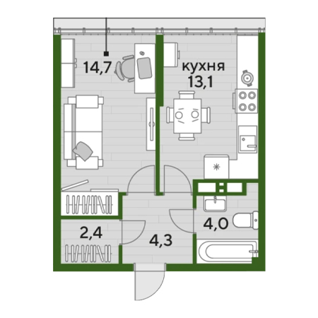 ЖК Догма-Парк 1 комнатная 38.5м2