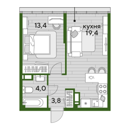 ЖК Догма-Парк 1 комнатная 40.6м2