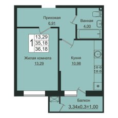 ЖК Зеленый Театр 1 комнатная 36.18м2