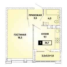 ЖК Архитектор-1 комнатная-36.7