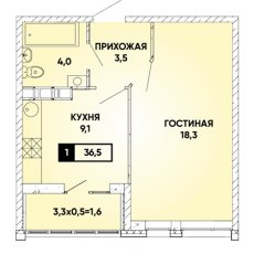 ЖК Архитектор-1 комнатная-36.5