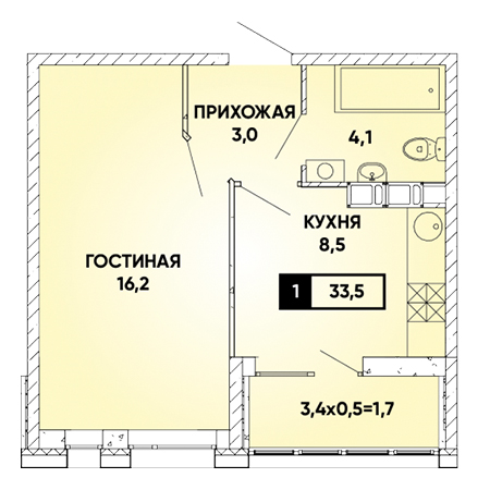 ЖК Архитектор-1 комнатная-33.5