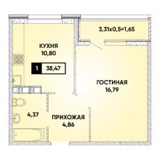 ЖК Архитектор 1 комнатная 38.47м2
