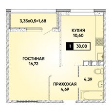 ЖК Архитектор 1 комнатная 38.08м2