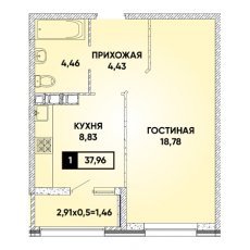 ЖК Архитектор 1 комнатная 37.96м2