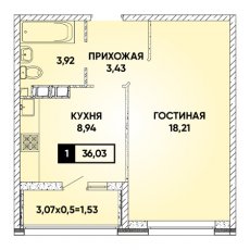 ЖК Архитектор 1 комнатная 36.03м2