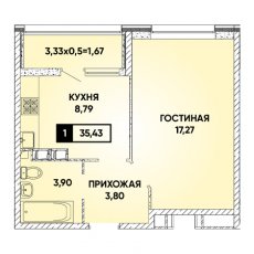 ЖК Архитектор 1 комнатная 35.43м2